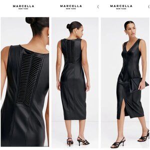 Marcella New York Oculus Dress vegan leather Black  V-neck  Size XL